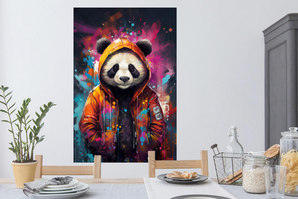 WANDTATTOO Panda - Jacke - Graffiti - Orange 80x120 cm - Orange, Kunststoff (80/120/0.1cm) - MuchoWow