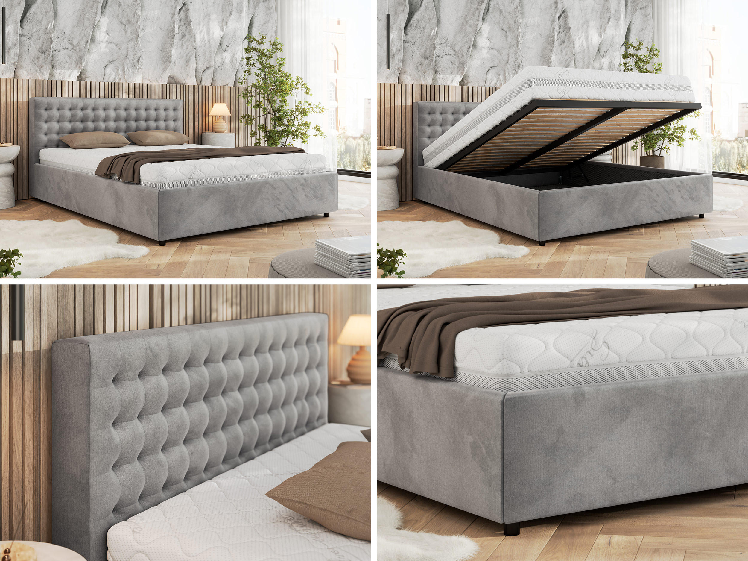 Thumbnail - MKS Polsterbett, Hellgrau, Textil, Rechteckig, 200x200 cm, Oeko-Tex®, Schlafzimmer, Betten, Polsterbetten