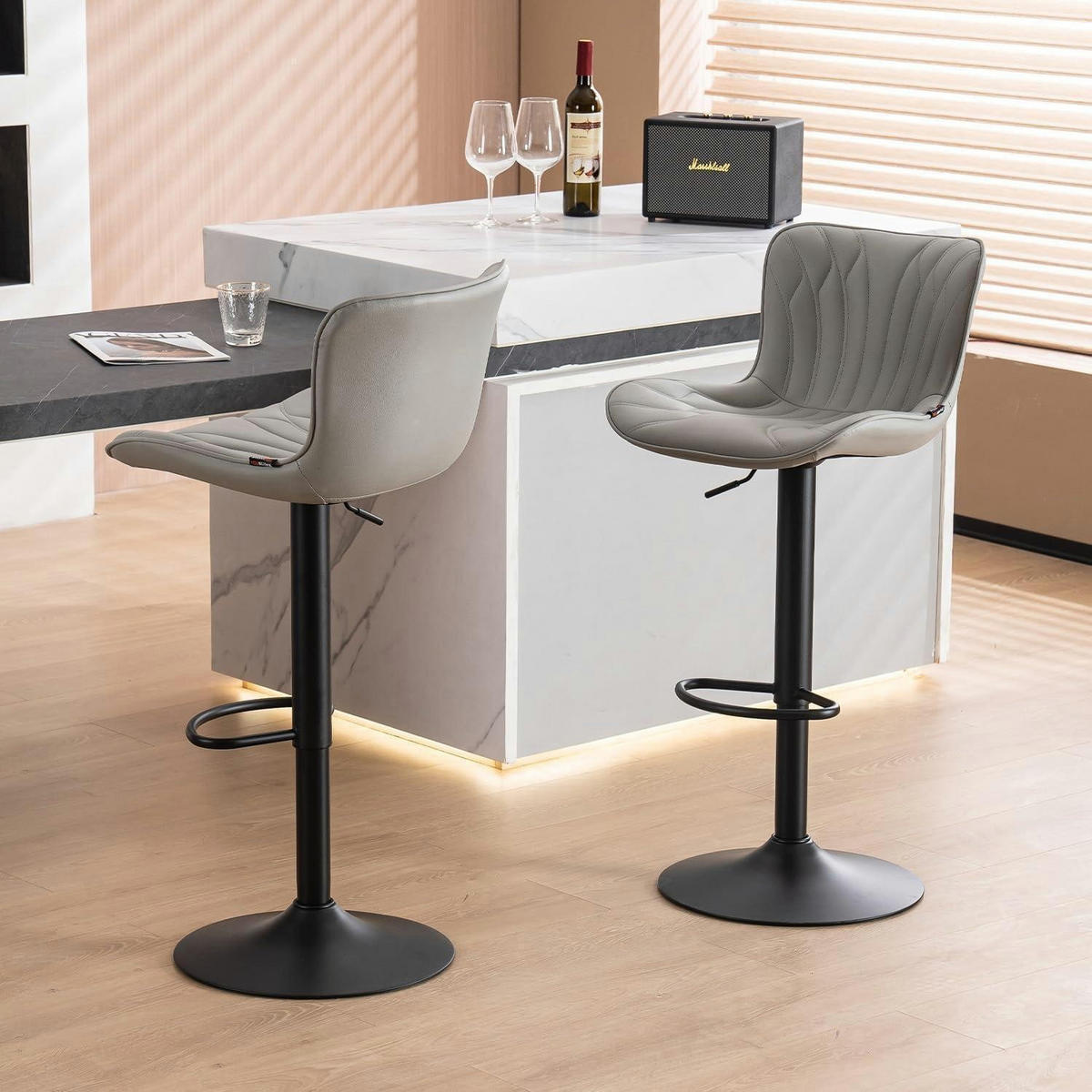 BARHOCKER 2er Set Kunstleder Grau Höhenverstellbar - Grau, Kunststoff (83/54/48cm)