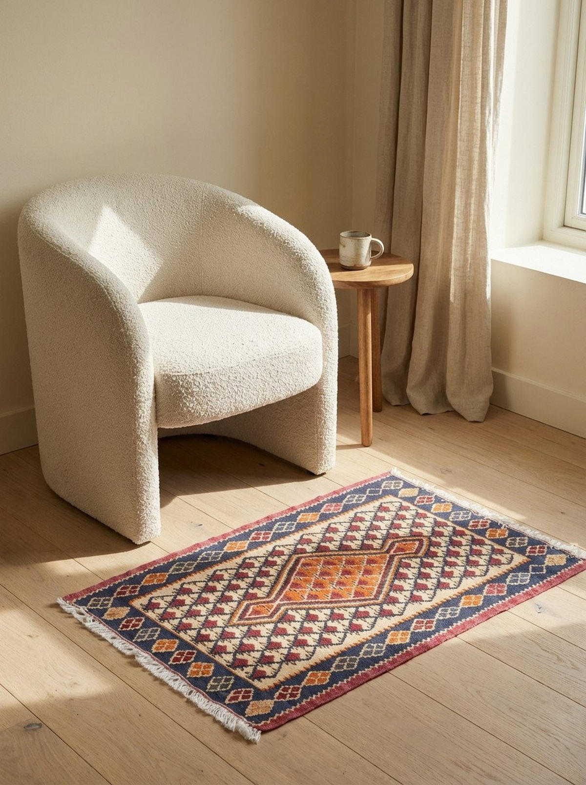 HANDWEBTEPPICH Kelim Senneh Beige 90/60 cm Schurwolle - Beige, Textil (60/90cm) - Looma