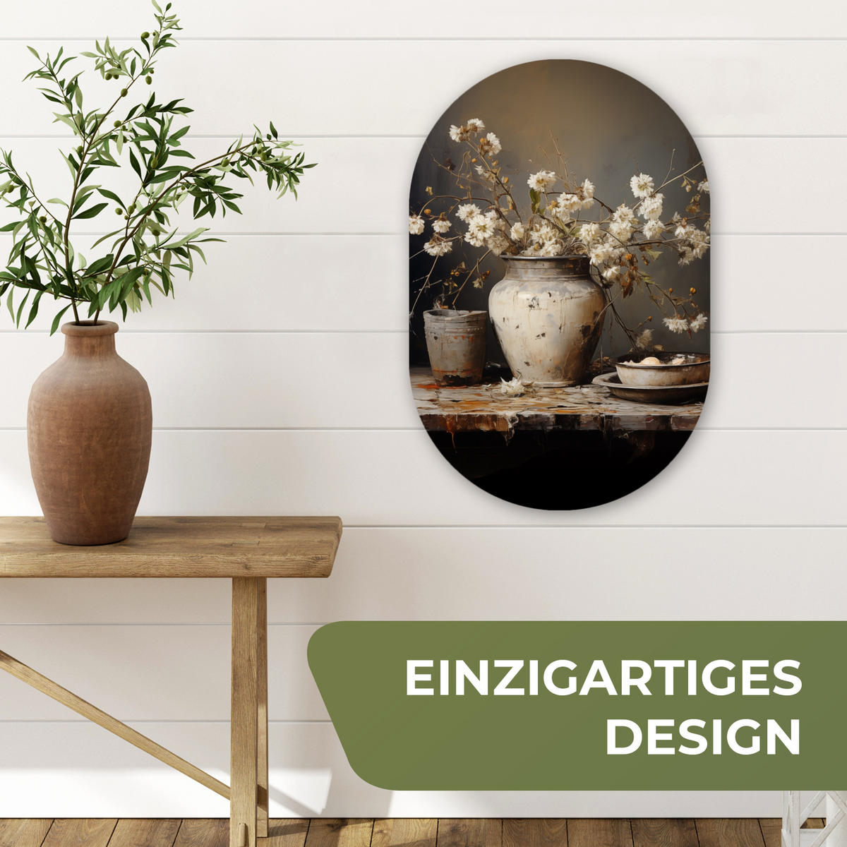 WANDBILD Stilleben - Blumen - Blumenstrauß - Vase - Wein 40x60 cm - Ecru, Kunststoff (40/60cm) - MuchoWow