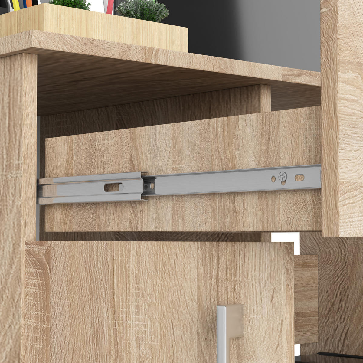 SCHREIBTISCH Sonoma-Eiche 90x50x74 cm - Silberfarben/Sonoma Eiche, Holzwerkstoff/Kunststoff (50/90/74cm) - Akord