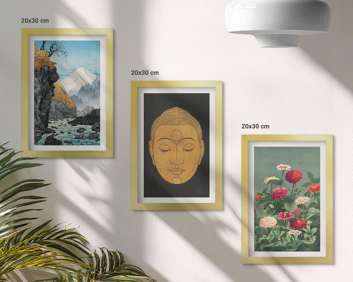 WANDBILDER 3er Set - 20x30 cm Goldrahmen - Japanische Natur, Japandi-Kultur - Goldfarben, Kunststoff (20/30cm) - ArtPrintCave
