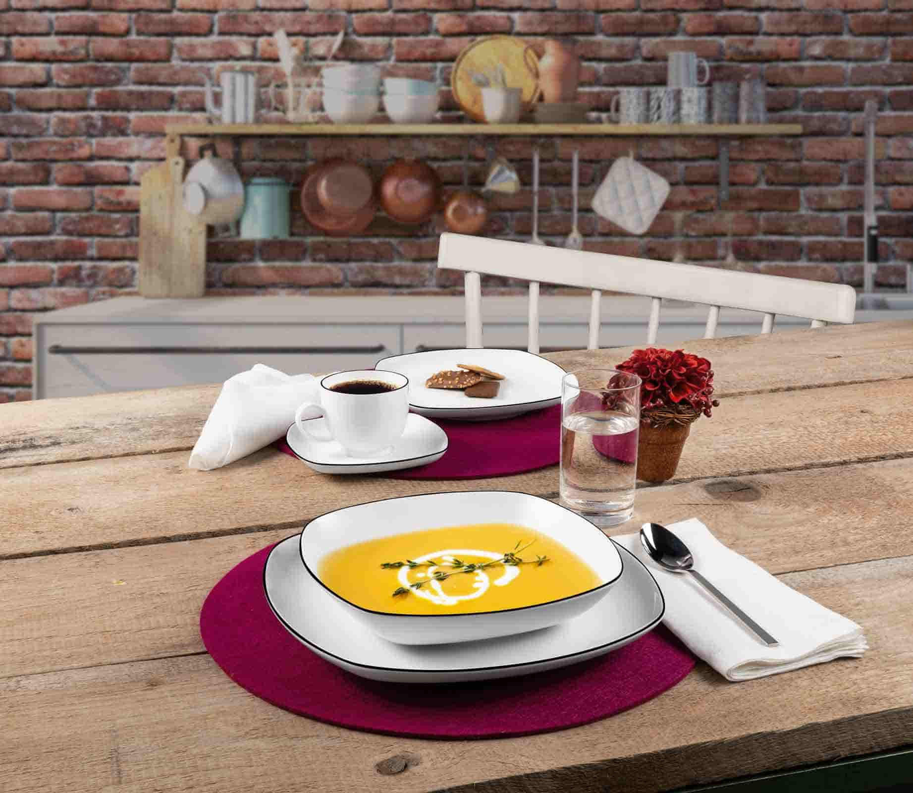 SPEISETELLER ECKIG Lido Black Line weiß ø 26 cm 6er Set - Weiß, Keramik (26.2cm) - Seltmann Weiden