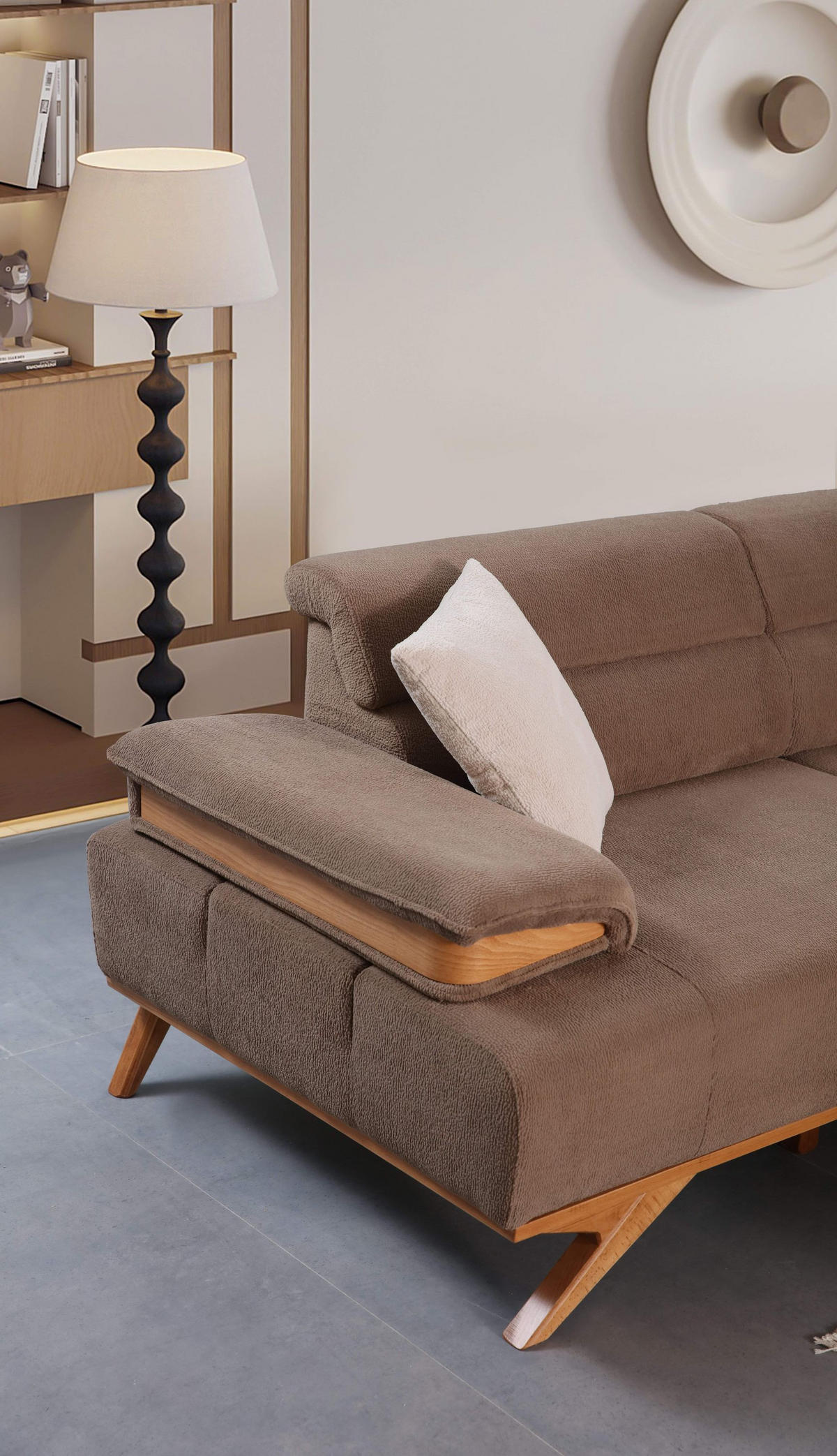 SOFA Grande 3-Sitzer Bouclé Braun - Braun, Holz/Textil (235/85/103cm)
