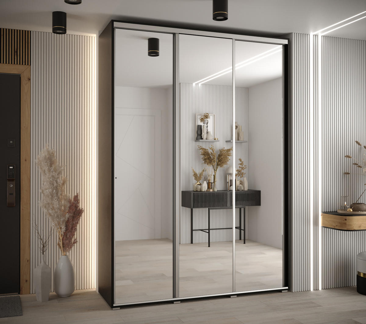 SCHWEBETÜRENSCHRANK 235,2/170/60 3-türig - Silberfarben/Schwarz, Holz/Metall (170/235/60cm) - Abiks Möbel