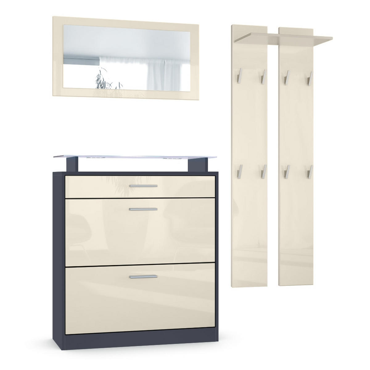 GARDEROBE Loret Front in Creme Hochglanz - Creme, Holzwerkstoff (180/200/23cm) - Vladon