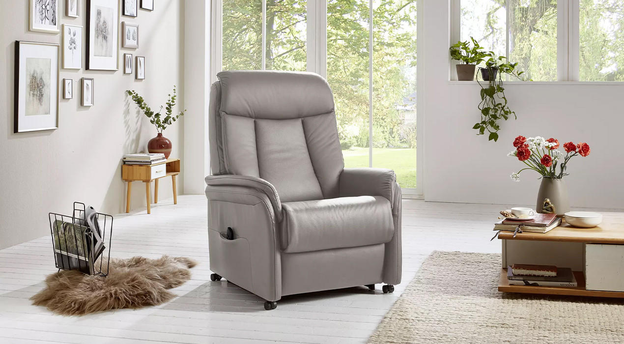 Valdera Fernsehsessel Echtleder Grau