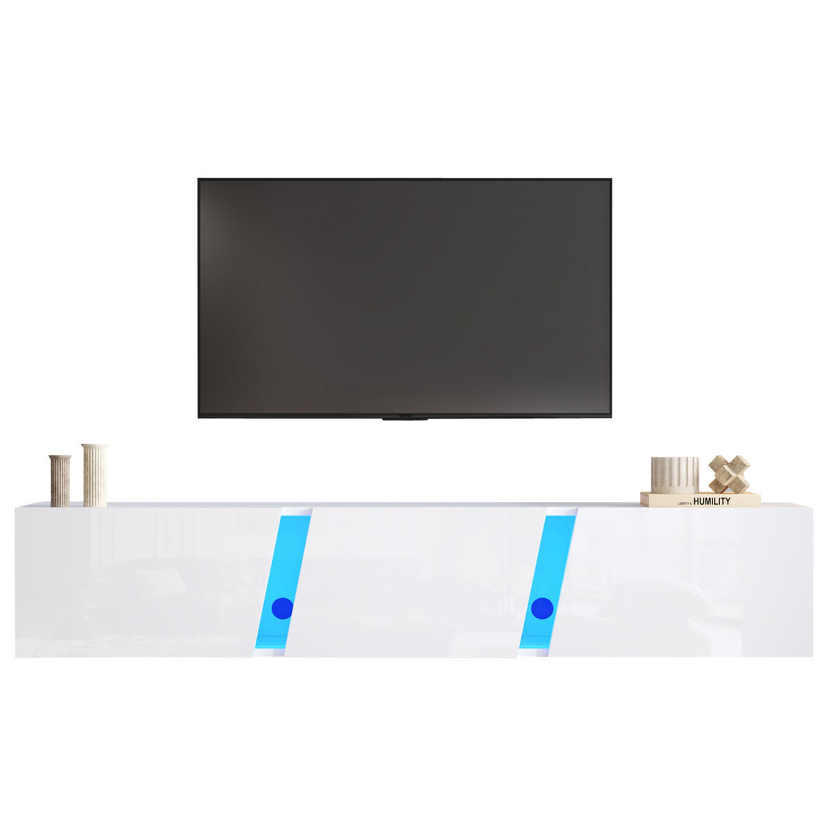 LOWBOARD Wand-TV-Schrank 180/35/30 cm aus Spanplatte mit LED-Beleuchtung und Hochglanzfront Weiß - Weiß, Holzwerkstoff (180/30/35cm) - Modenvie