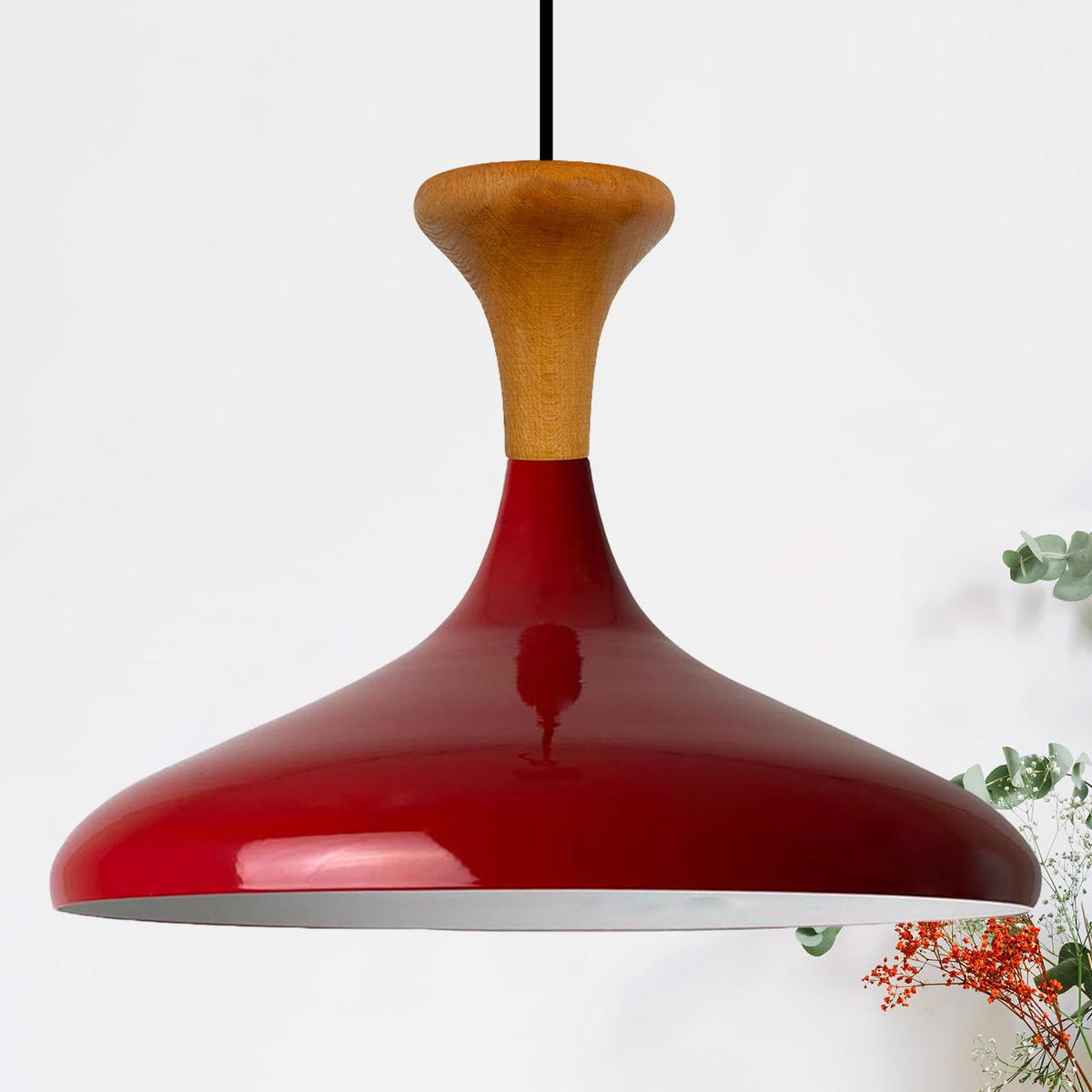 PENDELLEUCHTE Champion Pilz-Holz 35/29 cm - Rot, Holz/Metall (29/35/29cm) - Bamyum