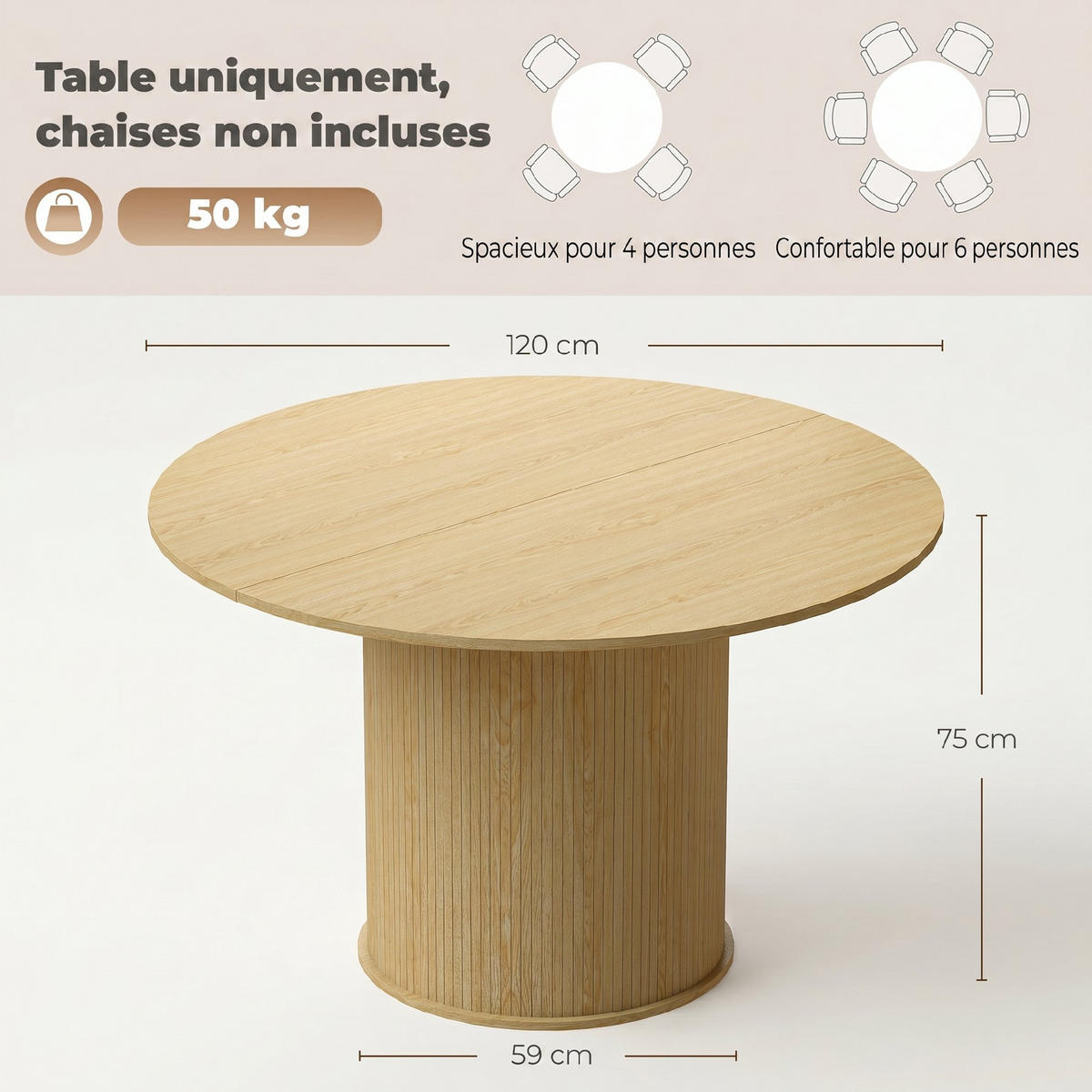 ESSTISCH Naturholz 1 Stück - Beige, Kunststoff (120/120/75cm) - GiPP