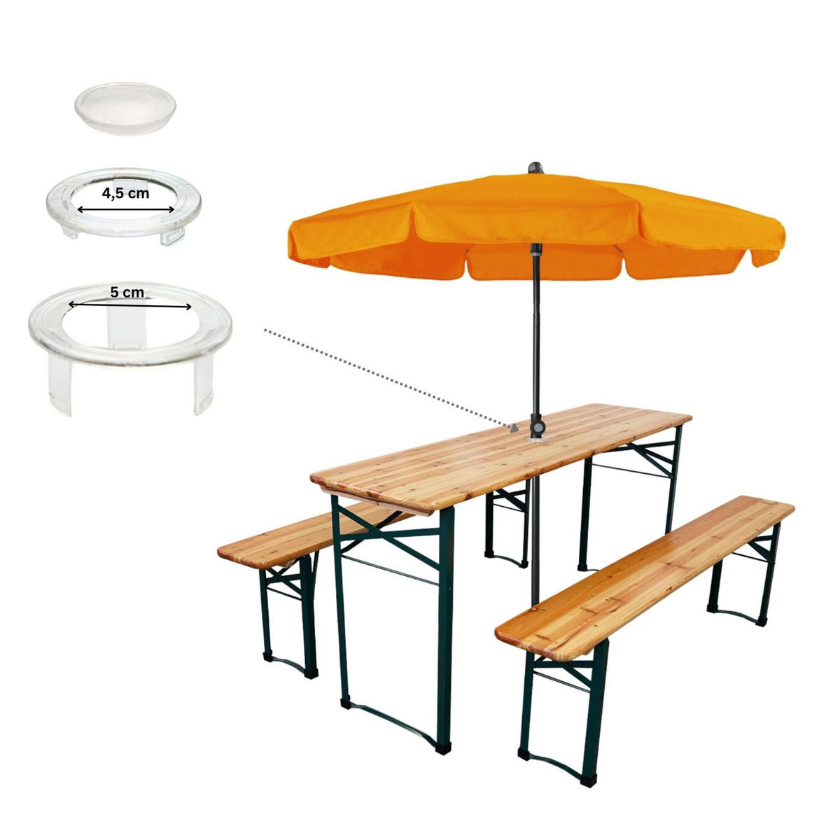 BIERZELTGARNITUR 3-teilig klappbar 1x Tisch 2x Bierbank 76x170x46 cm Holz - Hellbraun, Holz - CHEFGASTRO