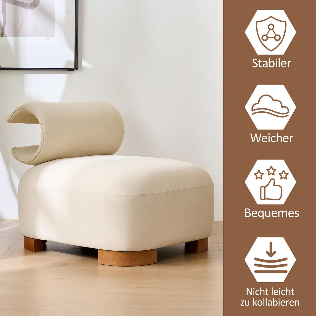 HOCKER Stoff und Holz mit Katzenhöhle in Rückenlehne 79/69/64 cm Beige - Beige, Holz/Textil (69/64/79cm) - Redom