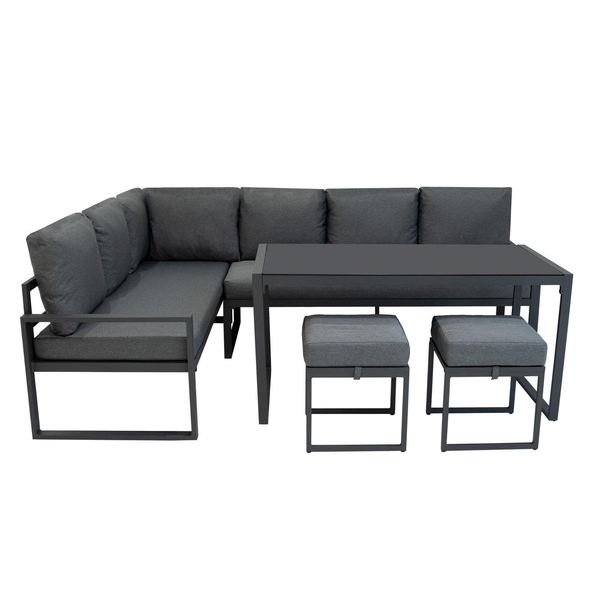 ECKSOFA-SET 5-teiliges Aluminium mit schwarzer Rattan-Aufbewahrungsbox Anthrazitgrau - Anthrazit, Metall