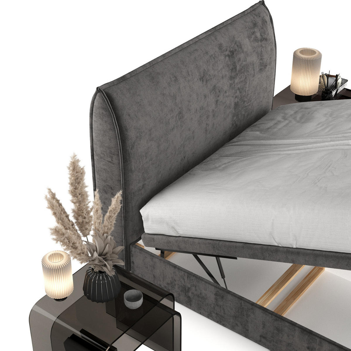 POLSTERBETT Tuvalu mit Stauraum 180/200 cm Stahl im Lotta Stoff - Schwarz/Graphitfarben, Holz/Holzwerkstoff (180/200cm) - AltaBeds
