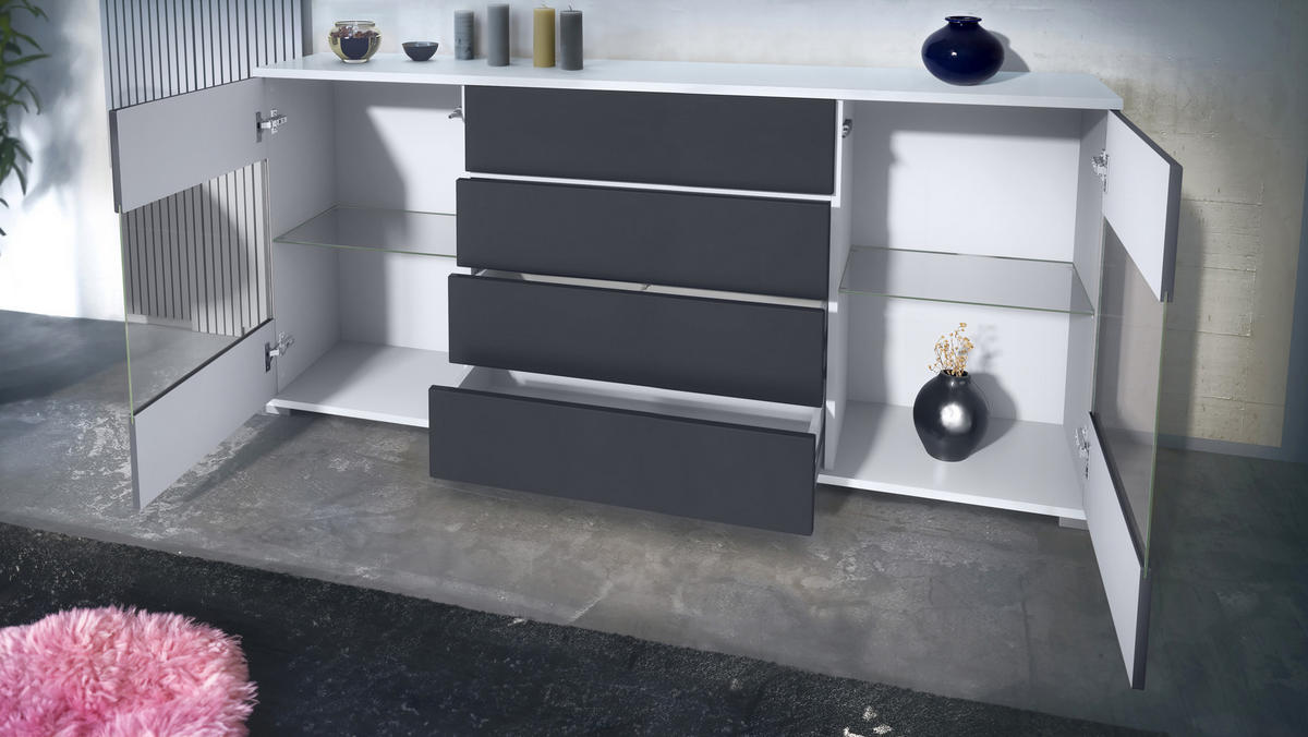 SIDEBOARD Bari Creme Hochglanz - Creme, Holzwerkstoff (166.5/75.5/35cm) - Vladon