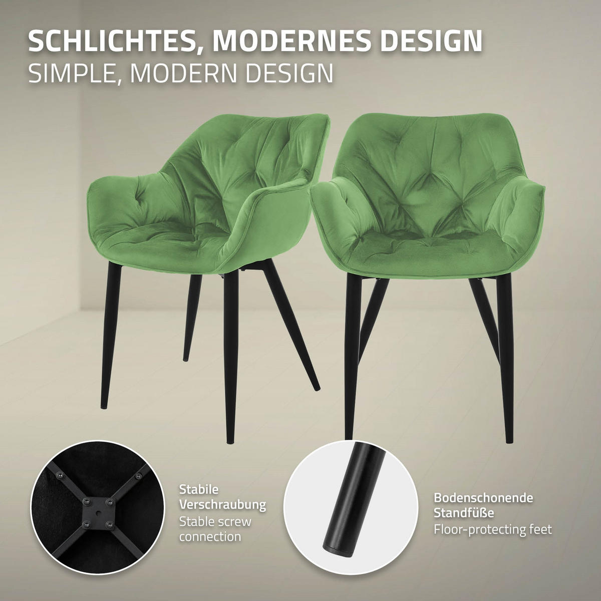 JÍDELNÍ ŽIDLE, sada 6 ks, šalvějový samet - černá/zelená barva, kov (67/83/59cm) - ML-DESIGN