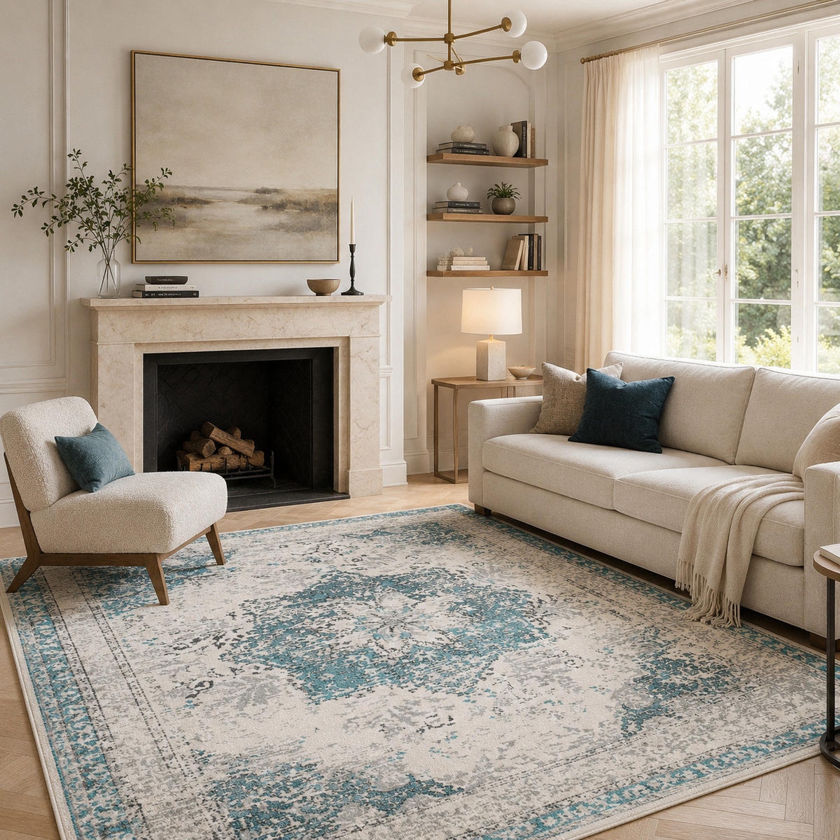 DESIGNER TEPPICH POP-VINTAGE - Blau/Creme, Textil (160/230cm) - Pergamon