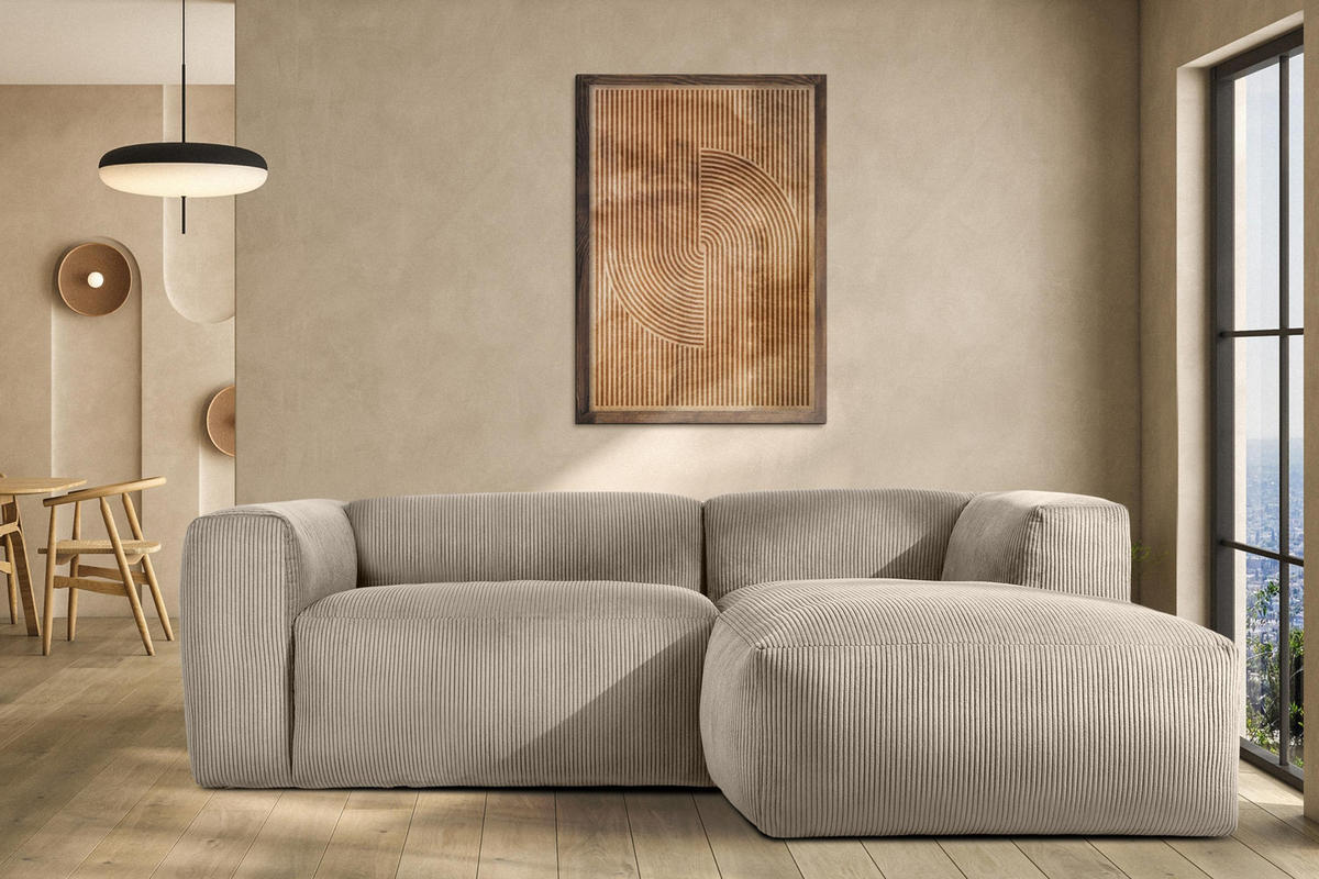 ECKMODULSOFA-RECHTS BUFFO 3/4 Sitzer mit extrem weicher Sitzfläche, Kordstoff, beige - Beige, Textil (237/180cm) - KONSIMO®