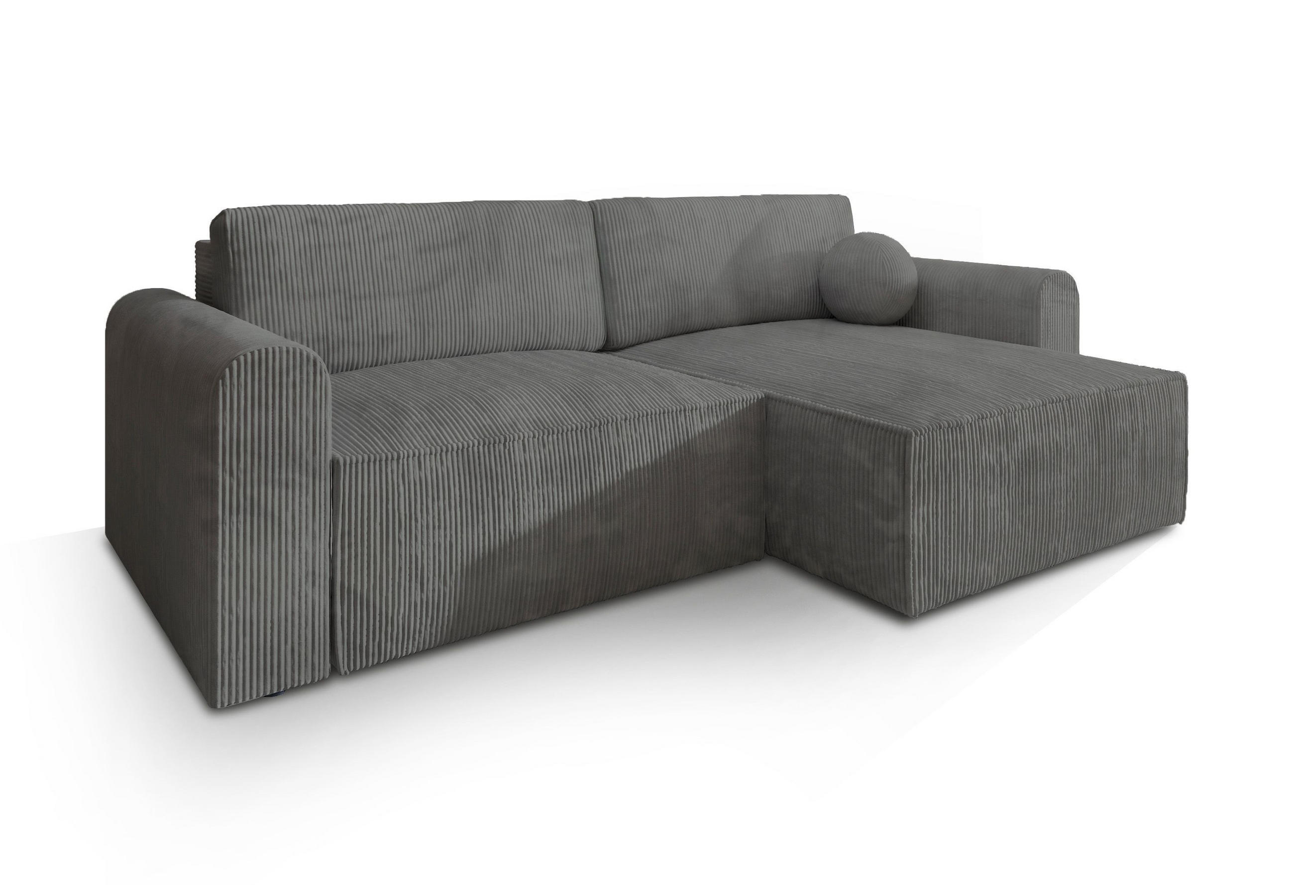 ECKSOFA FIANO P Grau Kordstoff mit Schlaffunktion - Grau, Holz (245/148cm) - MASSENO