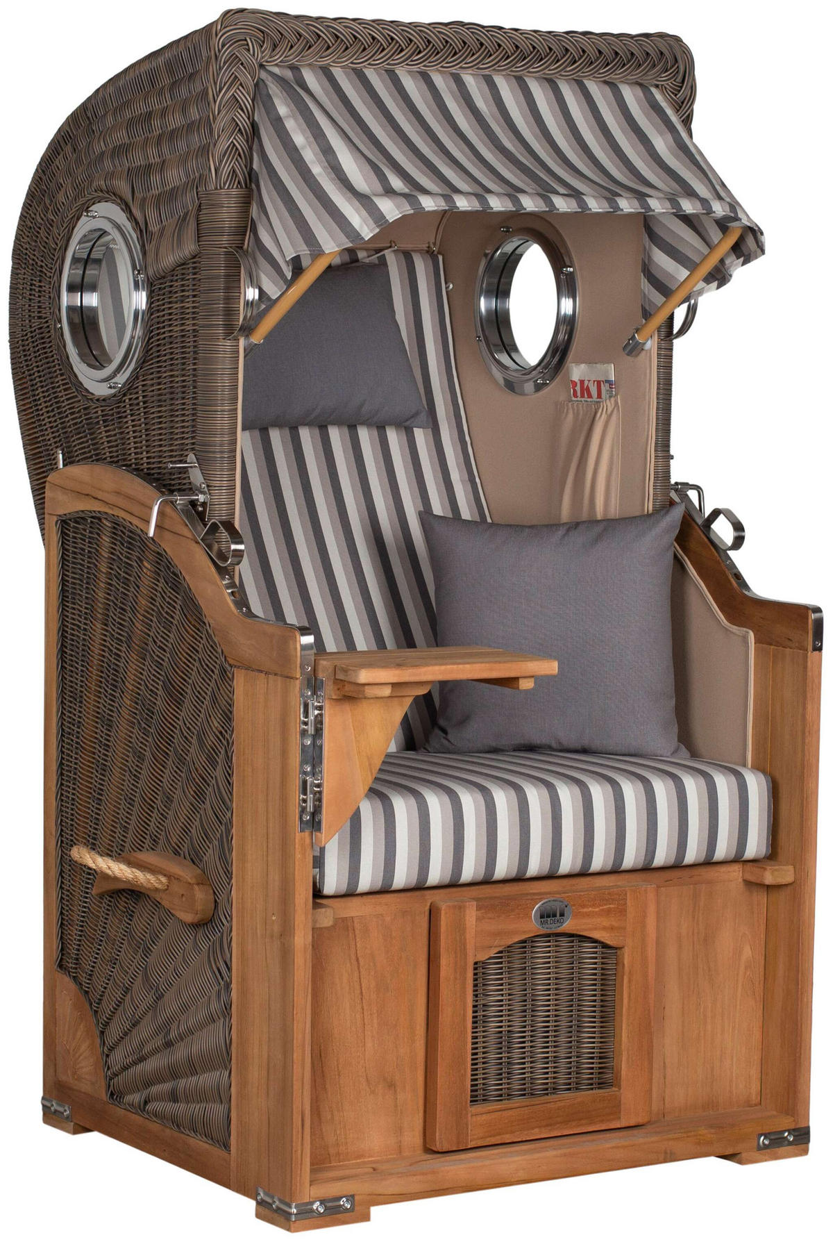 STRANDKORB Düne Single Teak 1-Sitzer - Braun/Grau, Holz/Textil (96/165/80cm) - Mr. Deko