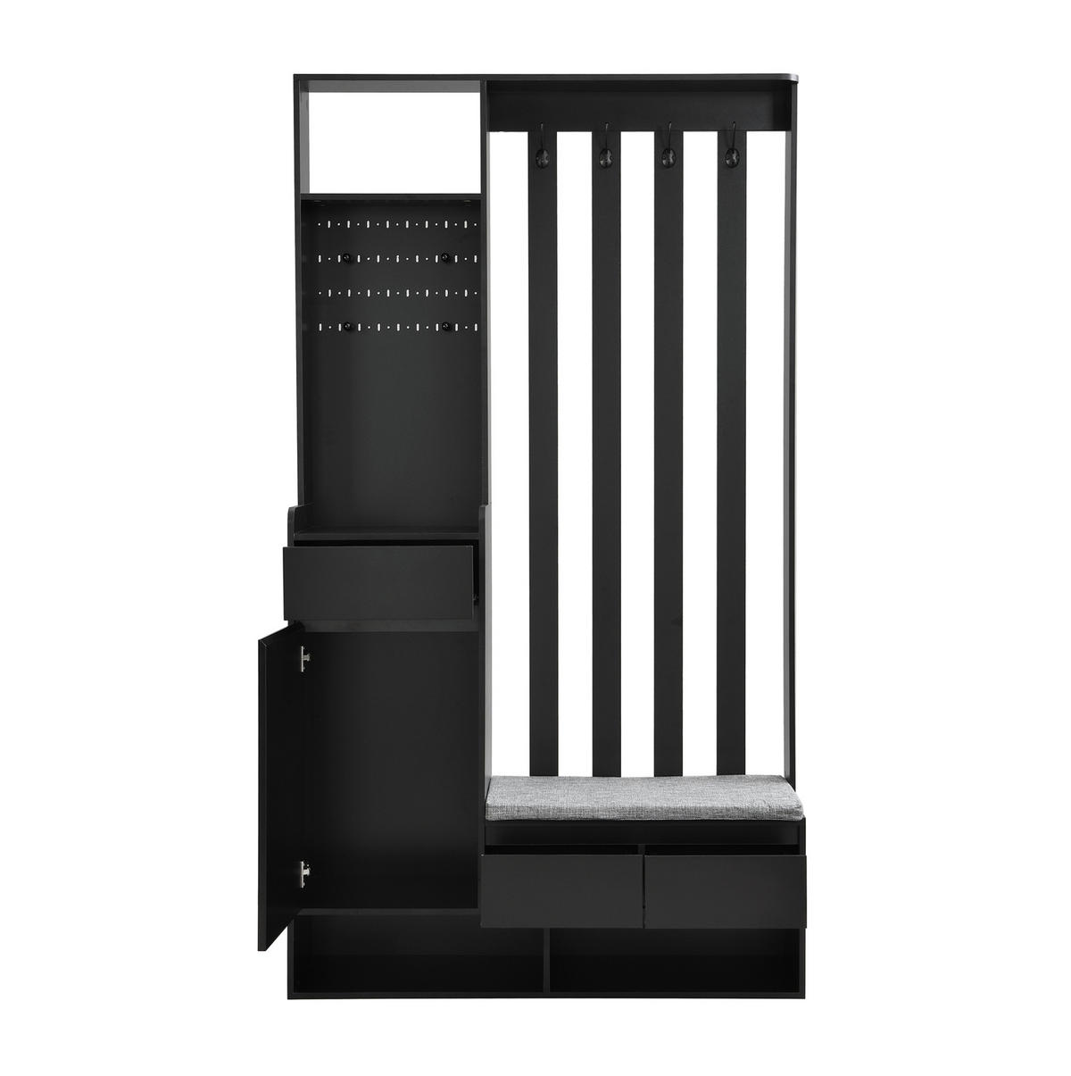 FLURGARDEROBE mit Sitzbank 100 x 35 x 180 cm MDF Schwarz - Schwarz, Holzwerkstoff (35/180/100cm) - Beauniv