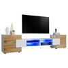 LOWBOARD MERANO Weiß, Blau LED Beleuchtung - Eiche Wotan/Weiß, Glas/Holzwerkstoff (230/52.5/35cm) - Komodee