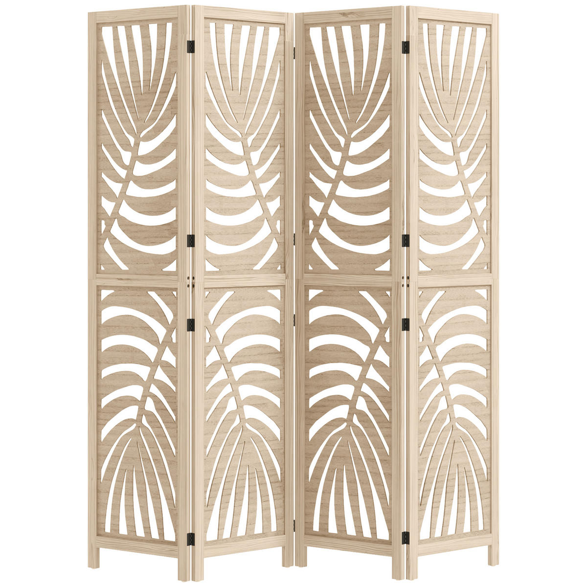 PARAVENT DE-14293 4-teilig, abnehmbare Segmente, Palmblatt-Motiv Natur - Naturfarben, Holz (160/170/1.7cm) - ComfortXL