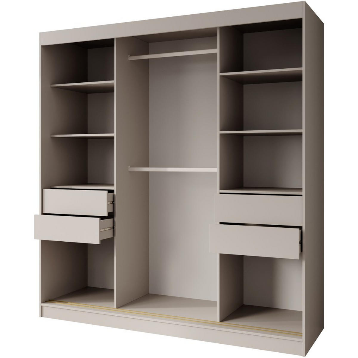 SCHWEBETÜRENSCHRANK Marika Lux, 2-Türig, mit Schubladen, Kaschmir+Gold, 200 cm - Kaschmir/Goldfarben, Holzwerkstoff (200/216/61cm) - Beautysofa