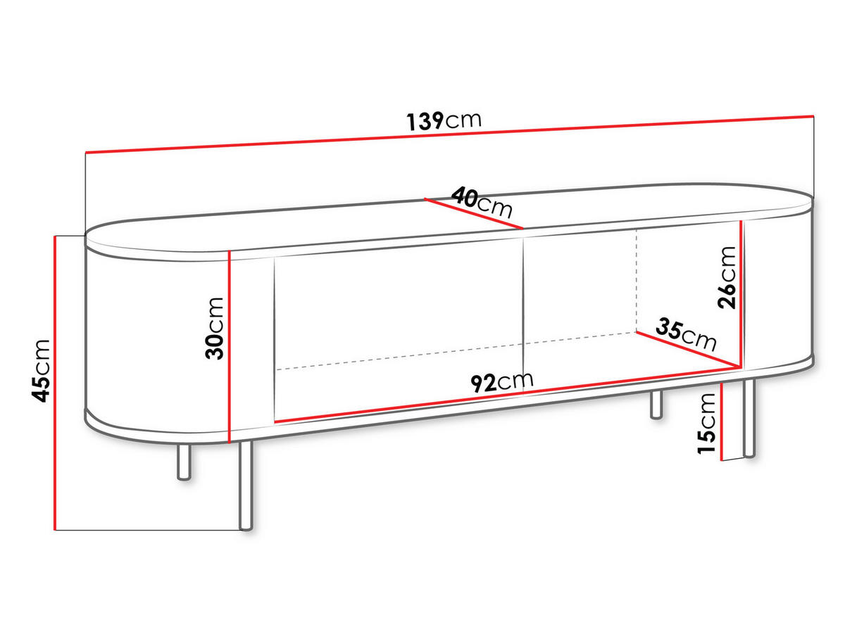 TV-LOWBOARD Lygrint 140 2D - Eichefarben/Goldfarben, Holzwerkstoff/Metall (139/45/40cm) - MIRJAN24