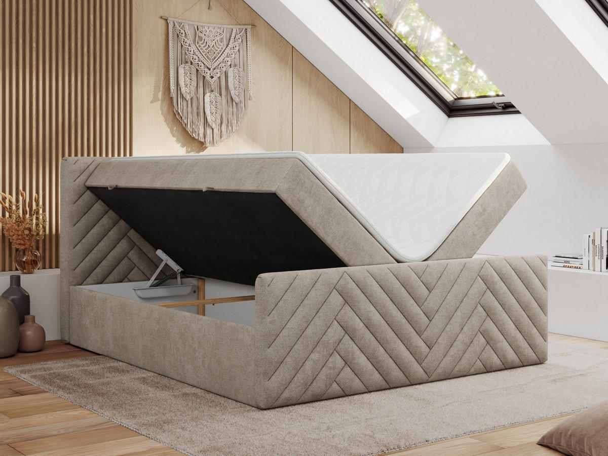 BOXBETT PARIS DUO 180/200 - Beige Struktur - H4 - Beige, Holz/Textil (180/200cm) - MKS