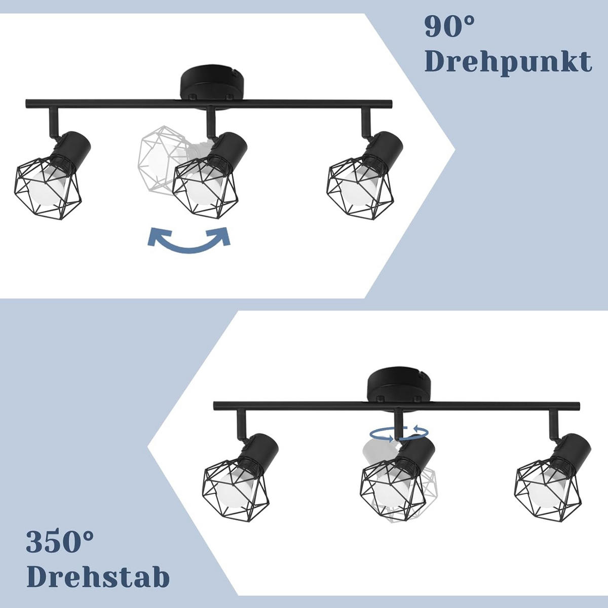 DECKENSTRAHLER Brückenau 42.5/9/15.5 cm - Schwarz, Metall (42.5/9/15.5cm) - ZMH
