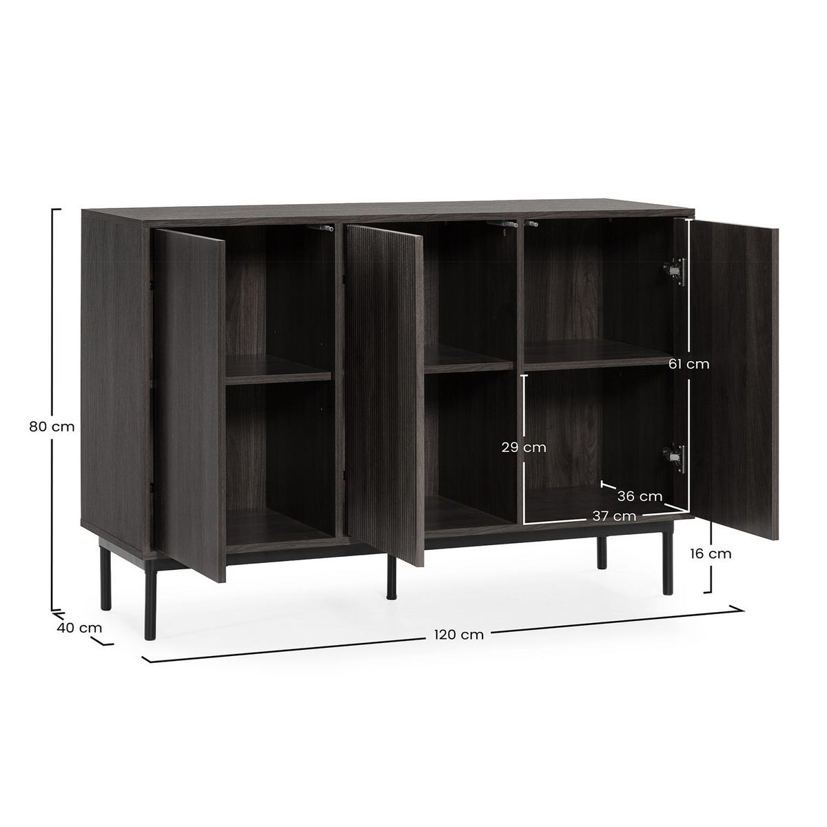 SIDEBOARD Florida 3 türen Walnuss-Optik - Walnussfarben, Holzwerkstoff (120/80/40cm) - VS Venta-stock