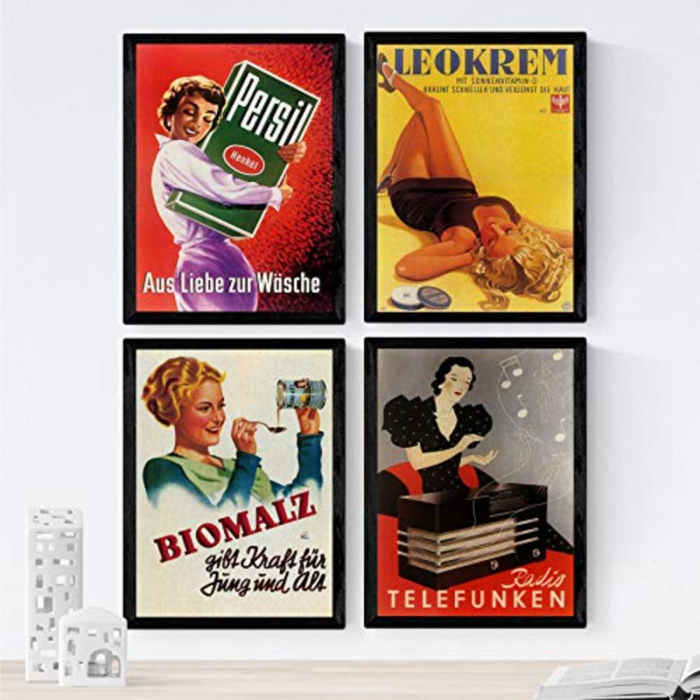 POSTER Set mit 4 Jahrgang Anzeigen mit Frauen A3 Rahmenlos - Klar, Papier (29.7/3cm) - Nacnic