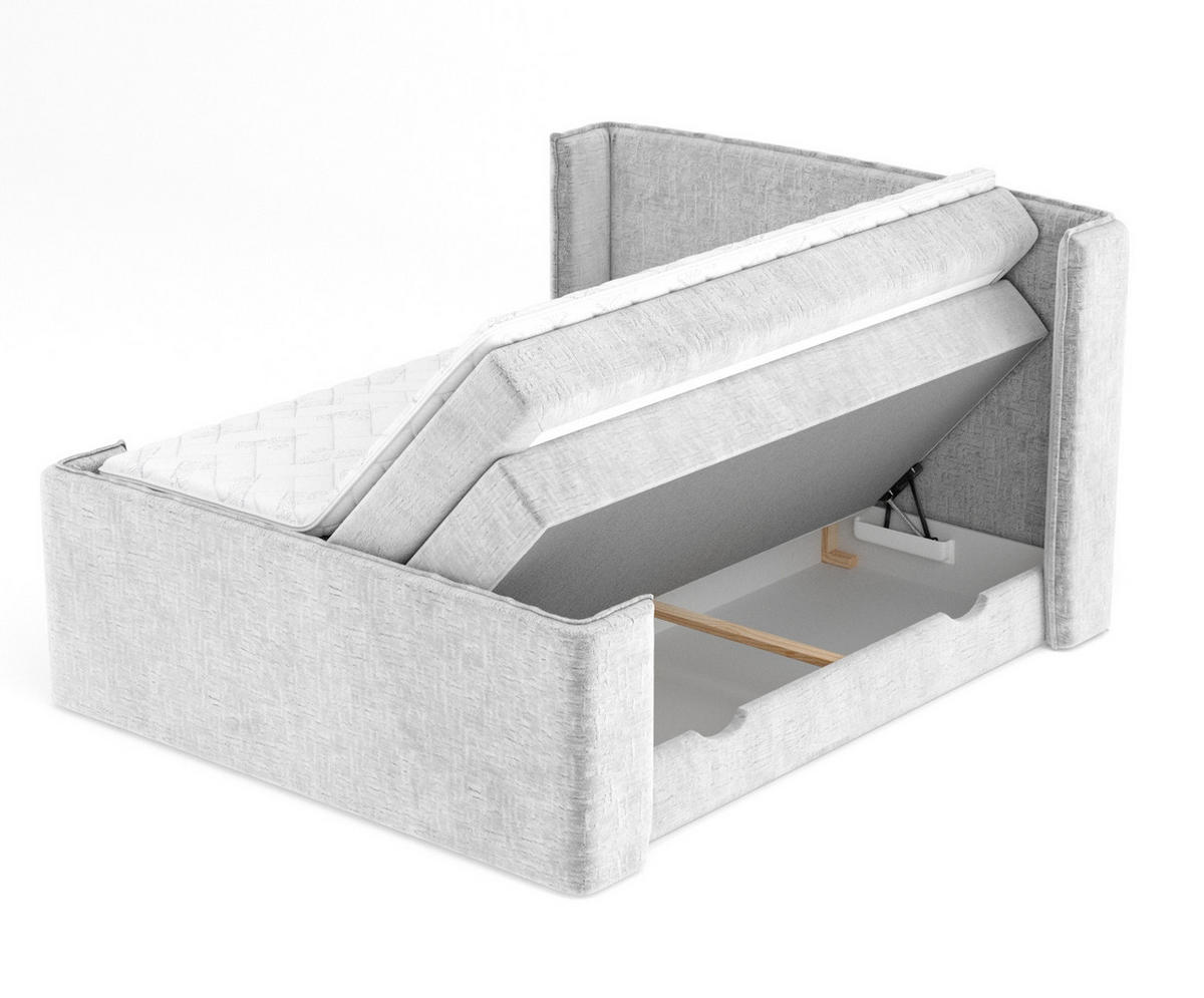 BOXSPRINGBETT Freeland Hellgrau 180/200 cm mit Matratze und Topper - Hellgrau/Schwarz, Holz/Holzwerkstoff (180/200cm) - Maison de Reve