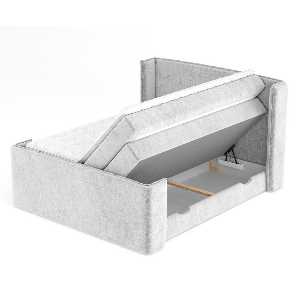 Thumbnail - Maison de Reve Boxspringbett, Hellgrau, Textil, Buche, Kiefer, H3, Höhe ca. 37 cm, 140x200 cm, Oeko-Tex® Standard 100, F...