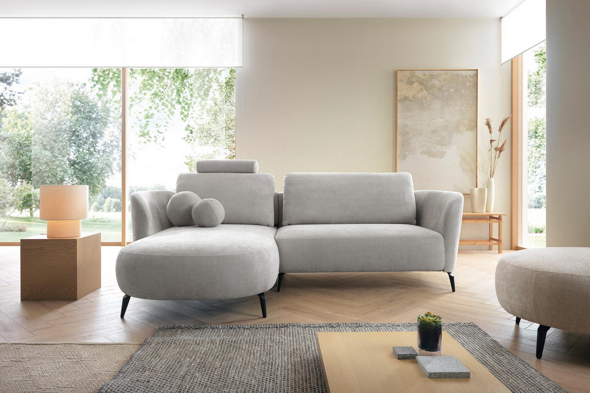 ECKSOFA auf Füßen Kendra 260 cm mit Schlaffunktion, Links, Hellgrau - Hellgrau, Holz (260/180cm) - Emporius
