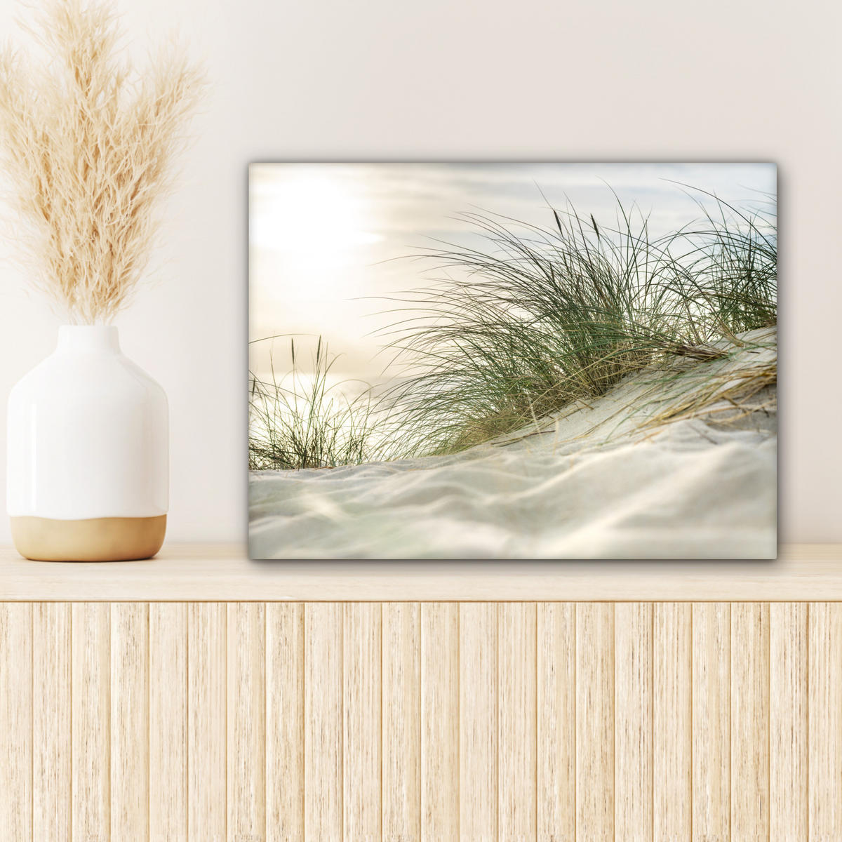 LEINWANDBILD Dünen mit Strandhafer in der Sonne des Nationalparks Schleswig-Holsteinisches Wattenmeer Wandbild 40x30 cm - Creme, Textil (40/30cm) - MuchoWow