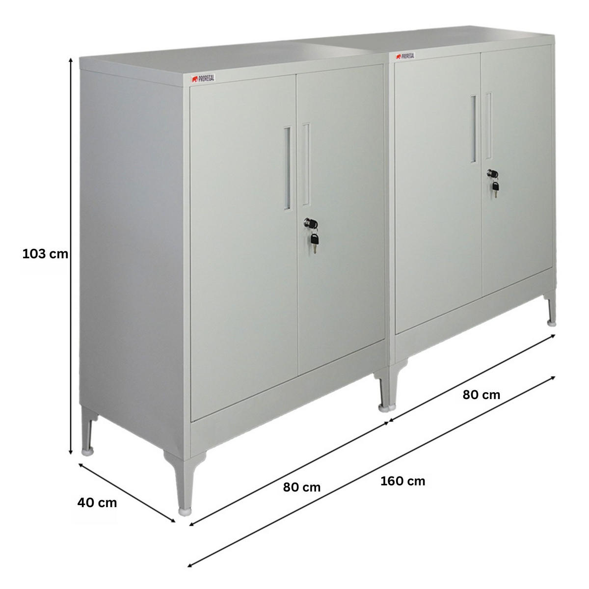 AKTENSCHRANK Elephant 2er-Set 2 Ebenen Lichtgrau 90x80x40cm - Hellgrau, Metall (160/90/40cm) - PROREGAL