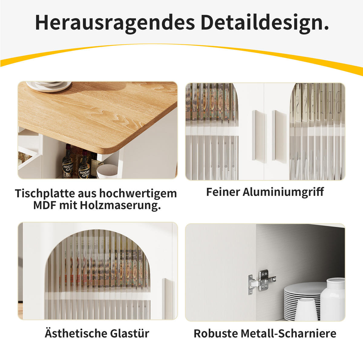 KÜCHENINSEL 120x70x79.5cm Weiß mit Klappplatte, Ablageflächen, Schränken & 5 Rollen - Weiß, Holzwerkstoff (120/79.5/70cm) - Modfu