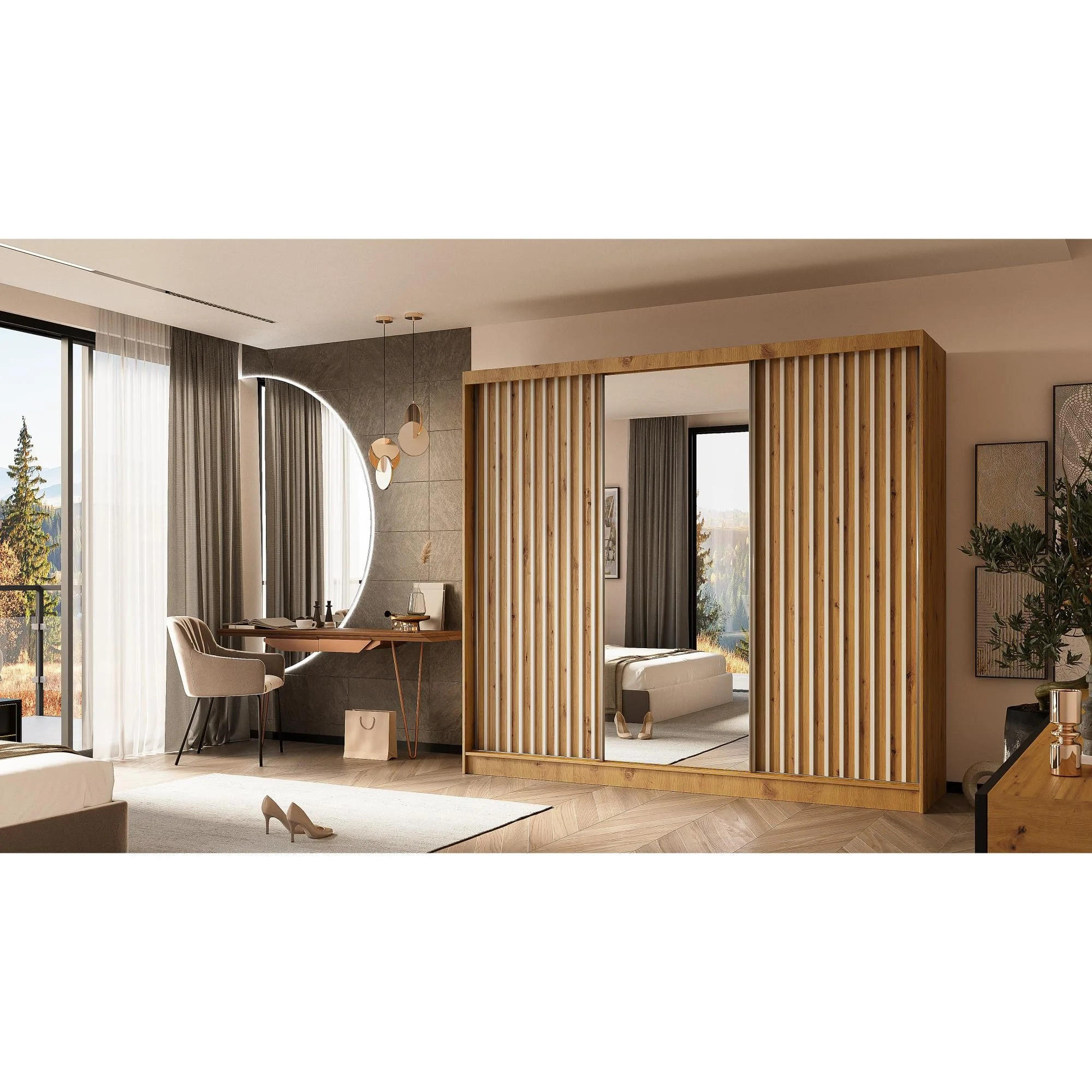 SCHWEBETÜRENSCHRANK Helix 240/216/61 eiche artisan+weiß - Eiche Artisan/Weiß, Holzwerkstoff (240/216/61cm) - Beautysofa