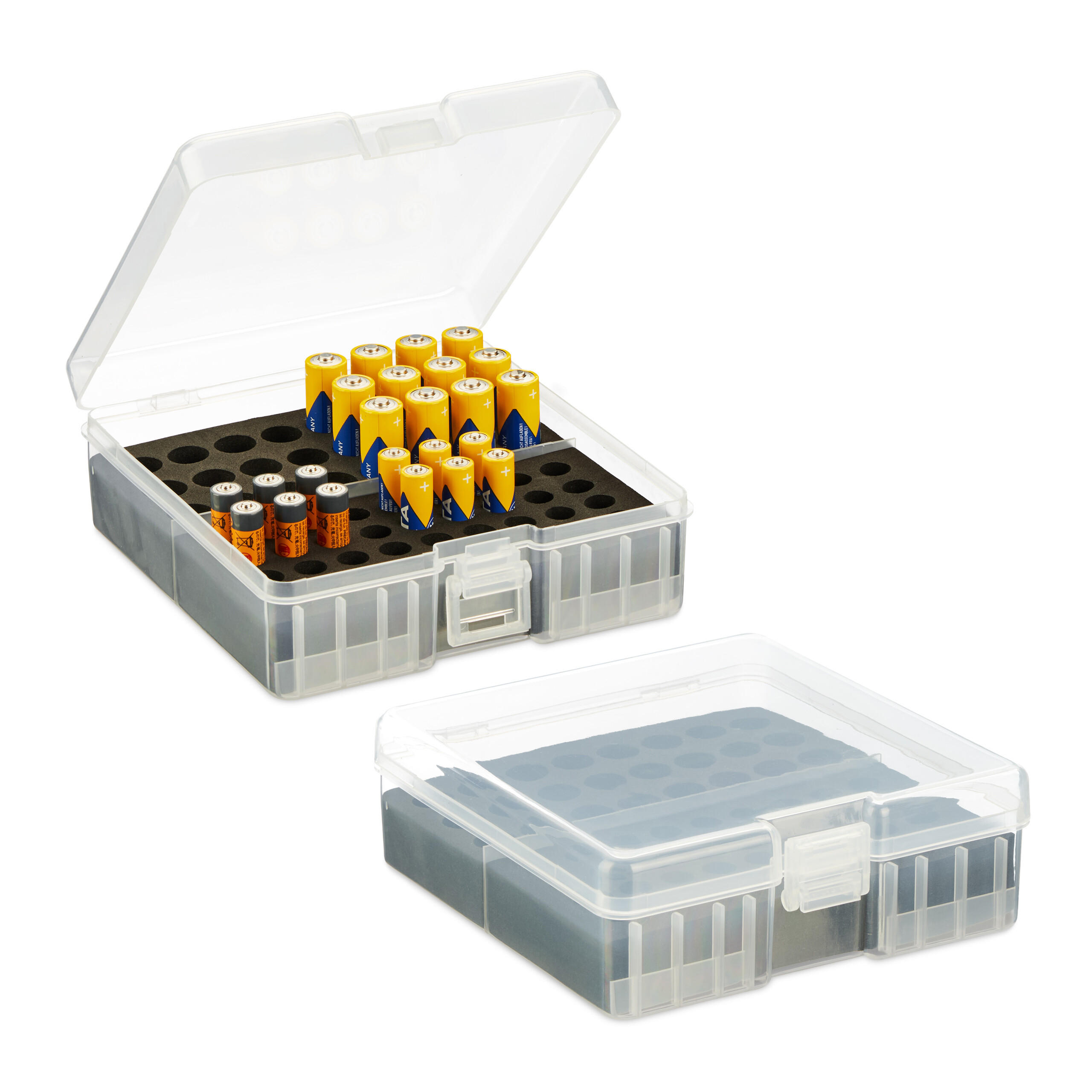 Relaxdays KRABICE NA BATERIE Transparentní Černá 2ks-Set pro AAA