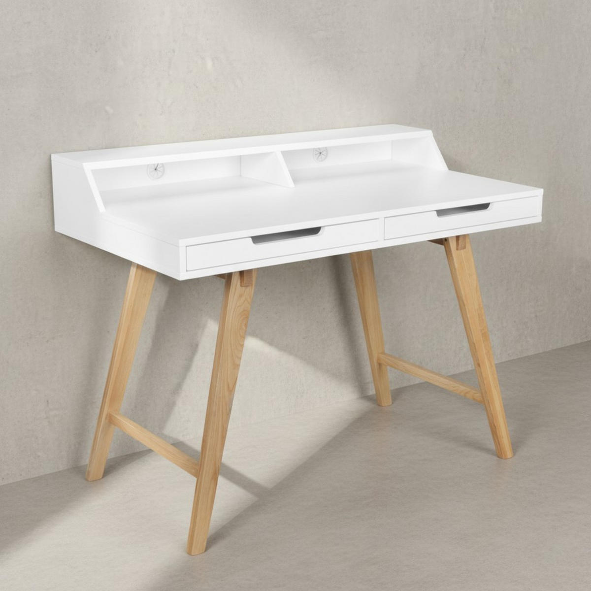 SCHREIBTISCH – Retro Look, große Arbeitsfläche, modern - Beige/Weiß, Eichenholz/Holz (60/110/85cm) - KADIMA DESIGN