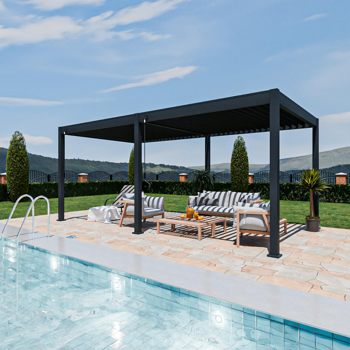 PERGOLA Terrassenüberdachung Superior Aluminium freistehend | 3 x 6 M | Lamellendach anthrazit - Anthrazit, Metall (600/255/300cm) - PergoLine