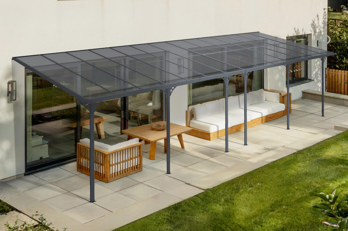 PERGOLA / CARPORT Kleo Grau 9m x 3m - Grau, Metall (870/270/300cm) - Cazeboo