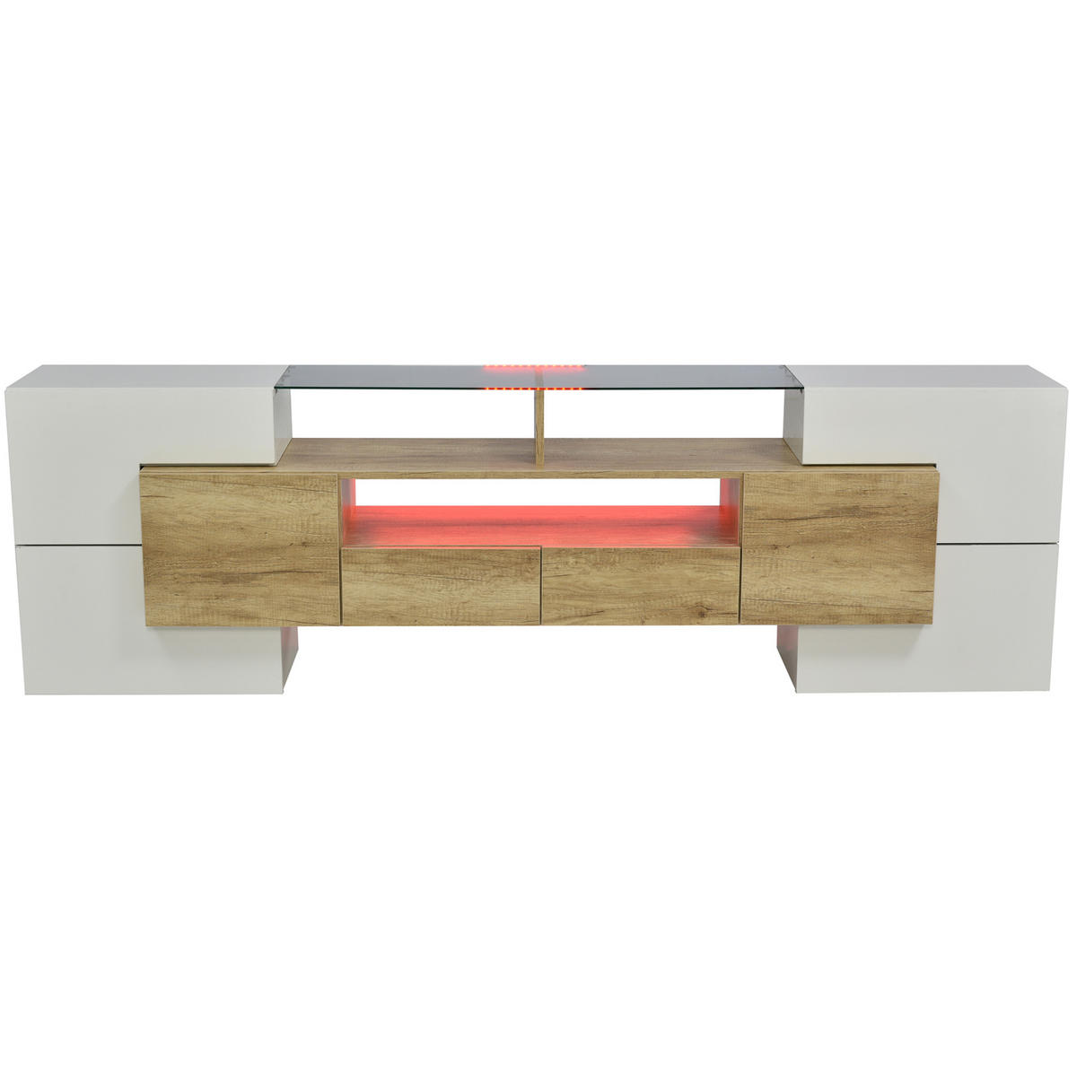 TV-LOWBOARD aus MDF 200x35x60 cm Weiß und Holzfarbe mit LED-Beleuchtung und Stauraum - Weiß, Holzwerkstoff (200/60/35cm) - IVMEU