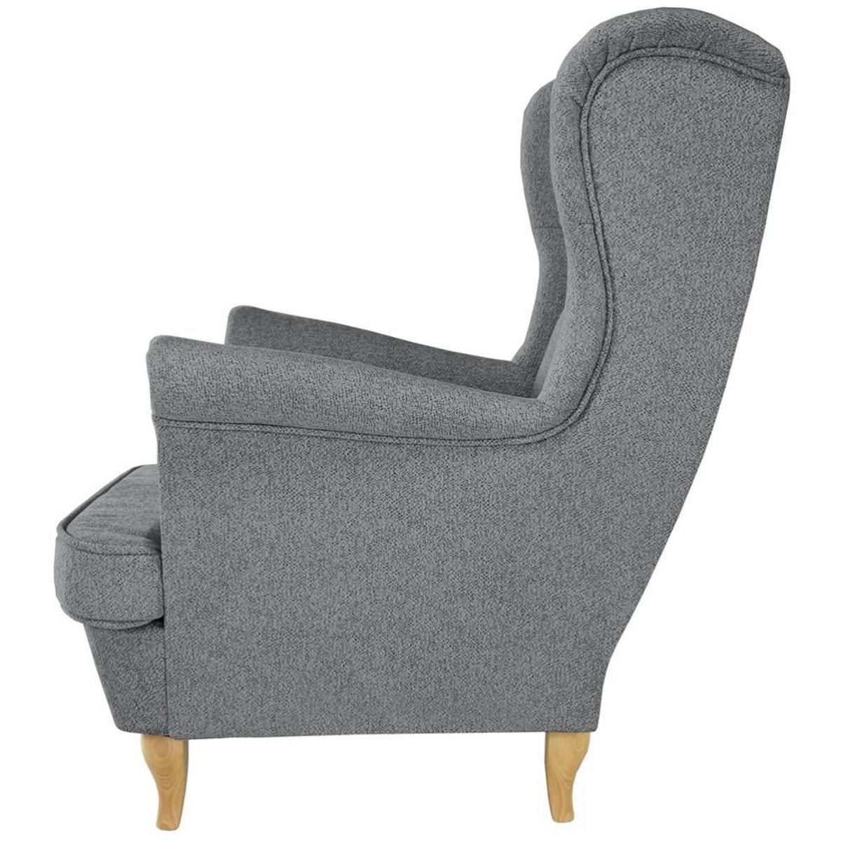 CHESTERFIELD-SESSEL Falco grau mit Buche Holzbeinen - Grau, Holz/Textil (82/102/92cm) - Beautysofa