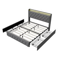POLSTERBETT 160x200 cm mit 4 Schubladen & LED-Beleuchtung - USB-Anschlüsse - ohne Matratze - Grau - Grau, Textil (160/200cm) - DELFA