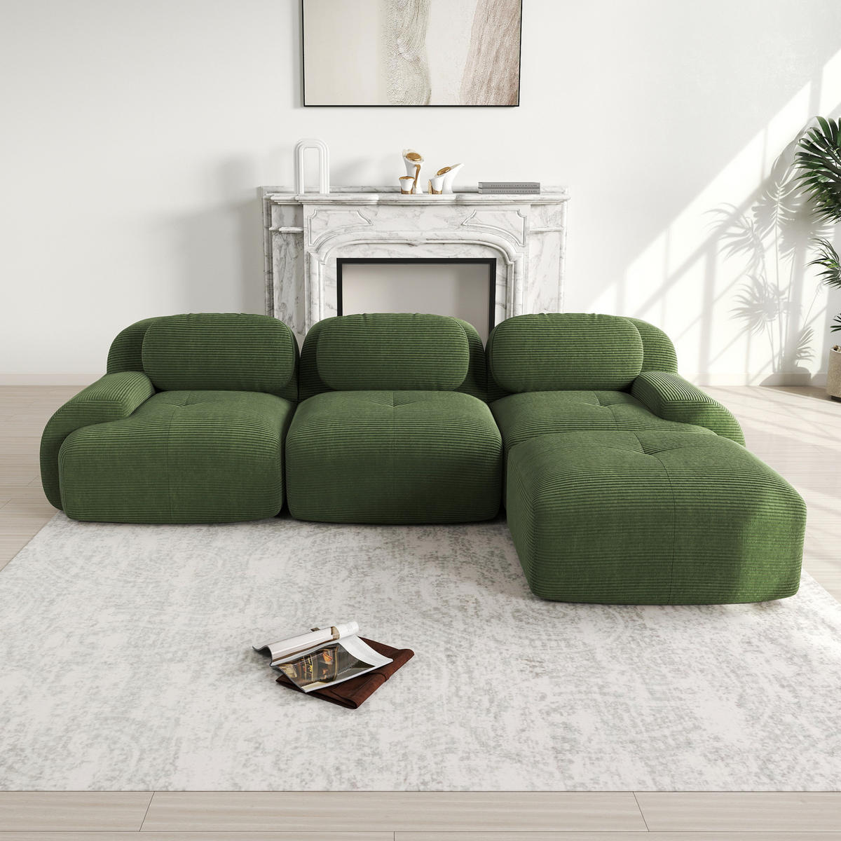 ECKSOFA modular rahmenlos Cord Green - Grün, Kunststoff (178/298.1cm) - Meubliv