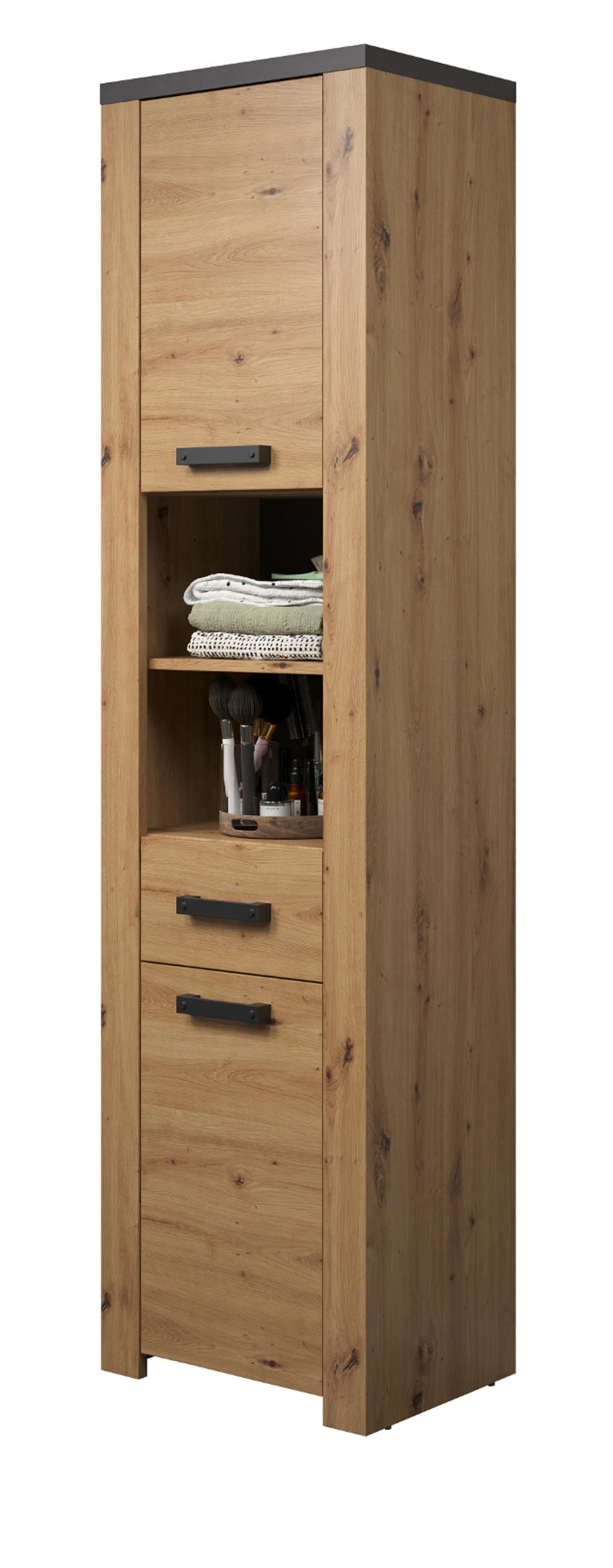 Top.Furn Hochschrank Eiche Artisan, Grau 53x196x35 cm